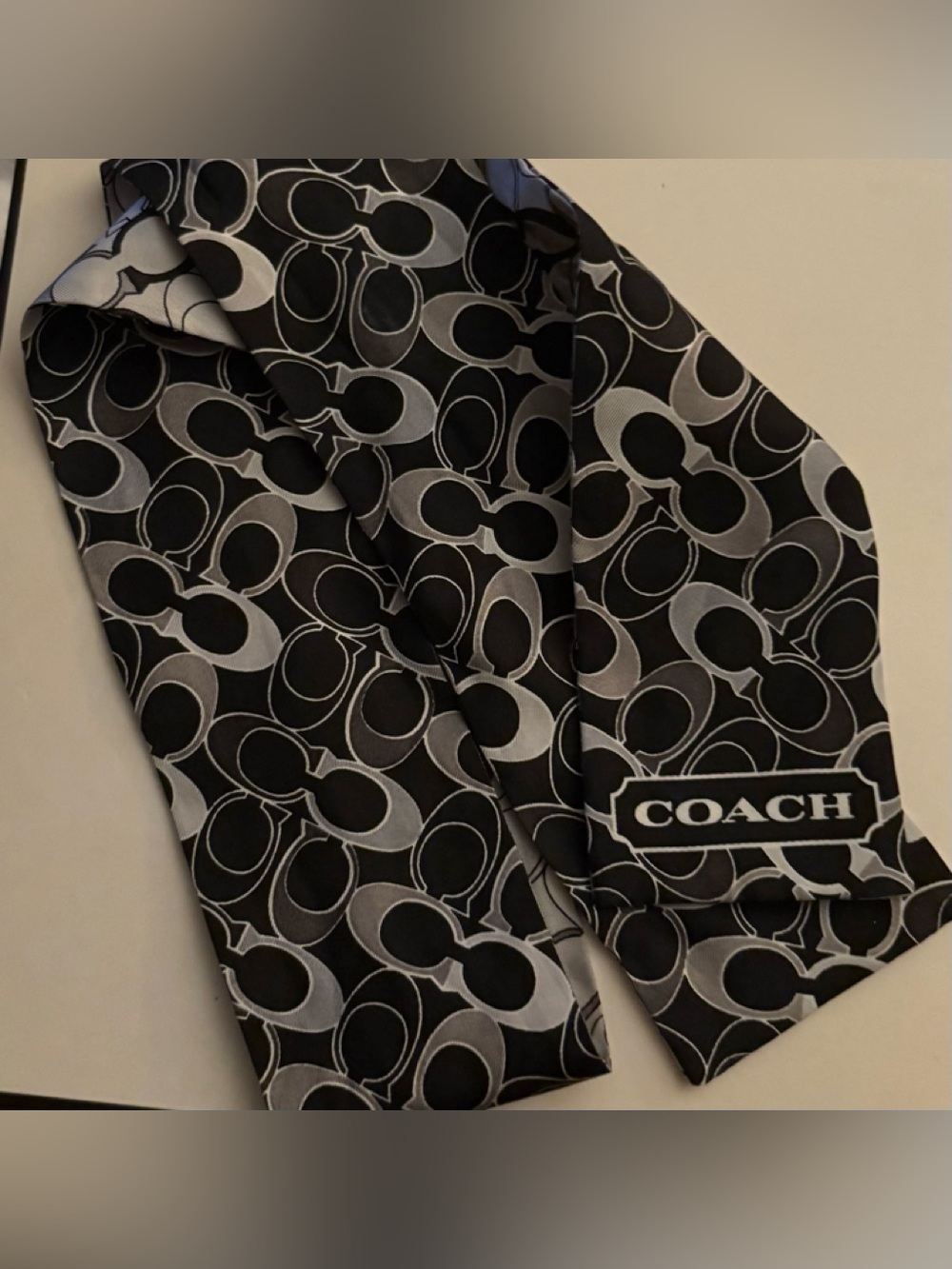 Coach Black & Gray Signature Pattern Silk Scarf
